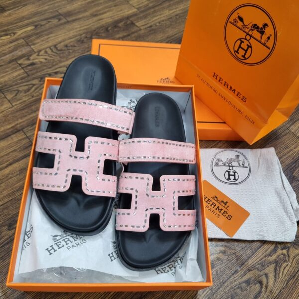 hermès chypre stone embellished sandals d2 – suede luxury flats in pakistan