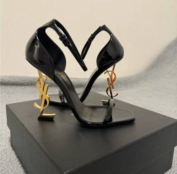 ysl logo heel sandals for women | golden hardware | sandals for women