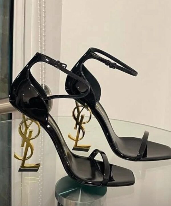 ysl logo heel sandals for women | golden hardware | sandals for women